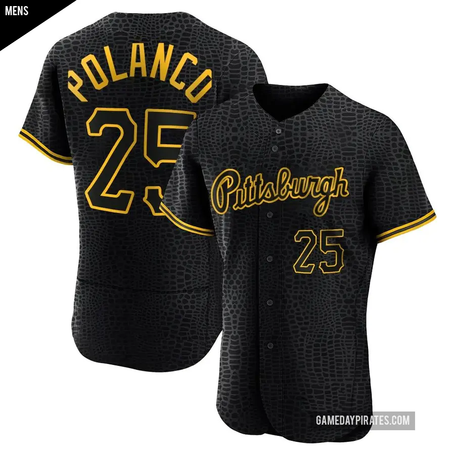 Men's Pittsburgh Pirates ＃25 Gregory Polanco Authentic Black Snake Skin City Jersey