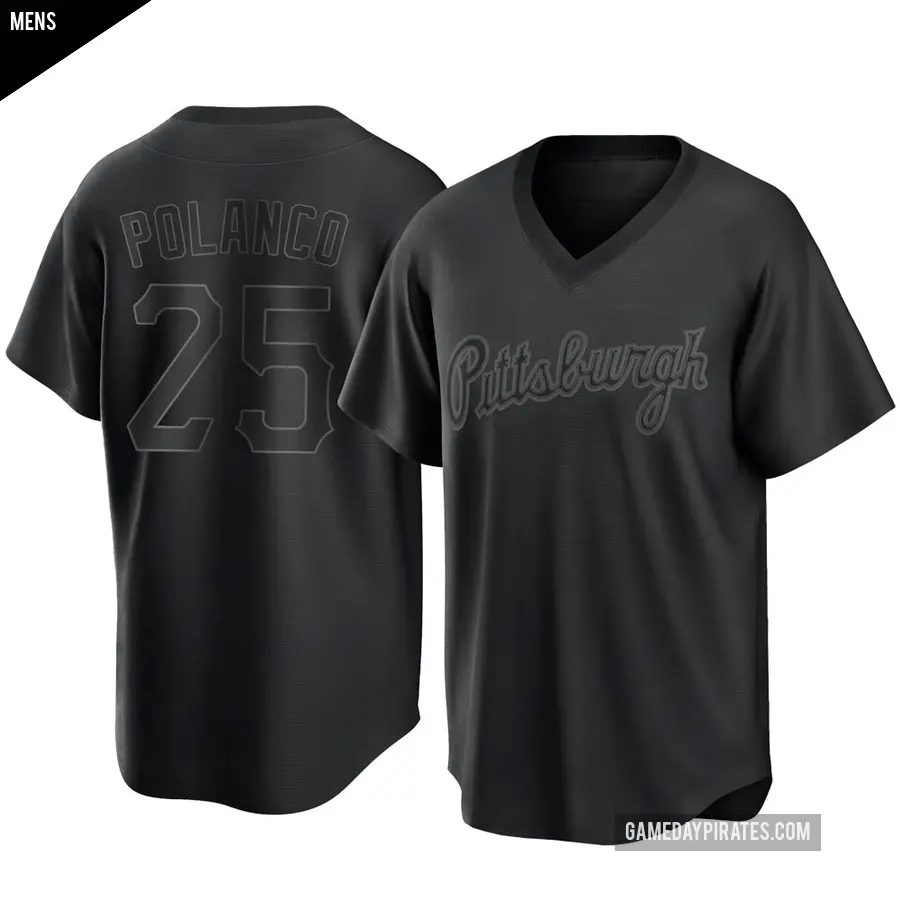 Men's Pittsburgh Pirates ＃25 Gregory Polanco Replica Black Pitch Fashion Jersey