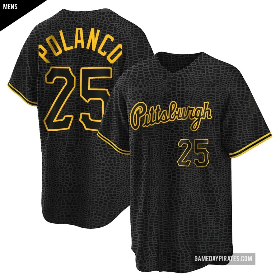 Men's Pittsburgh Pirates ＃25 Gregory Polanco Replica Black Snake Skin City Jersey