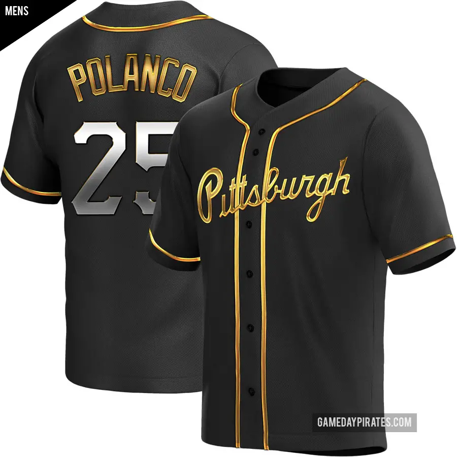 Men's Pittsburgh Pirates ＃25 Gregory Polanco Replica Gold Black en Alternate Jersey