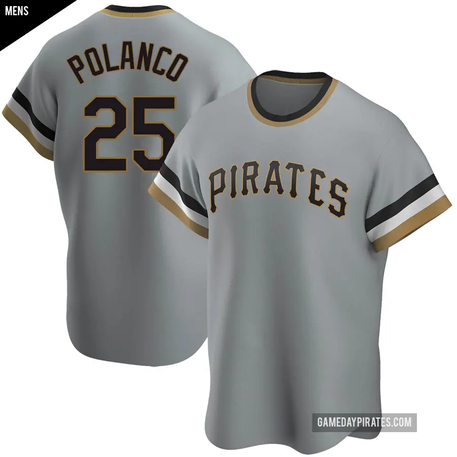 Men's Pittsburgh Pirates ＃25 Gregory Polanco Replica Gray Road Cooperstown Collection Jersey