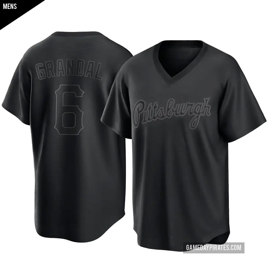 Men's Pittsburgh Pirates ＃6 Yasmani Grandal Replica Black Pitch Fashion Jersey