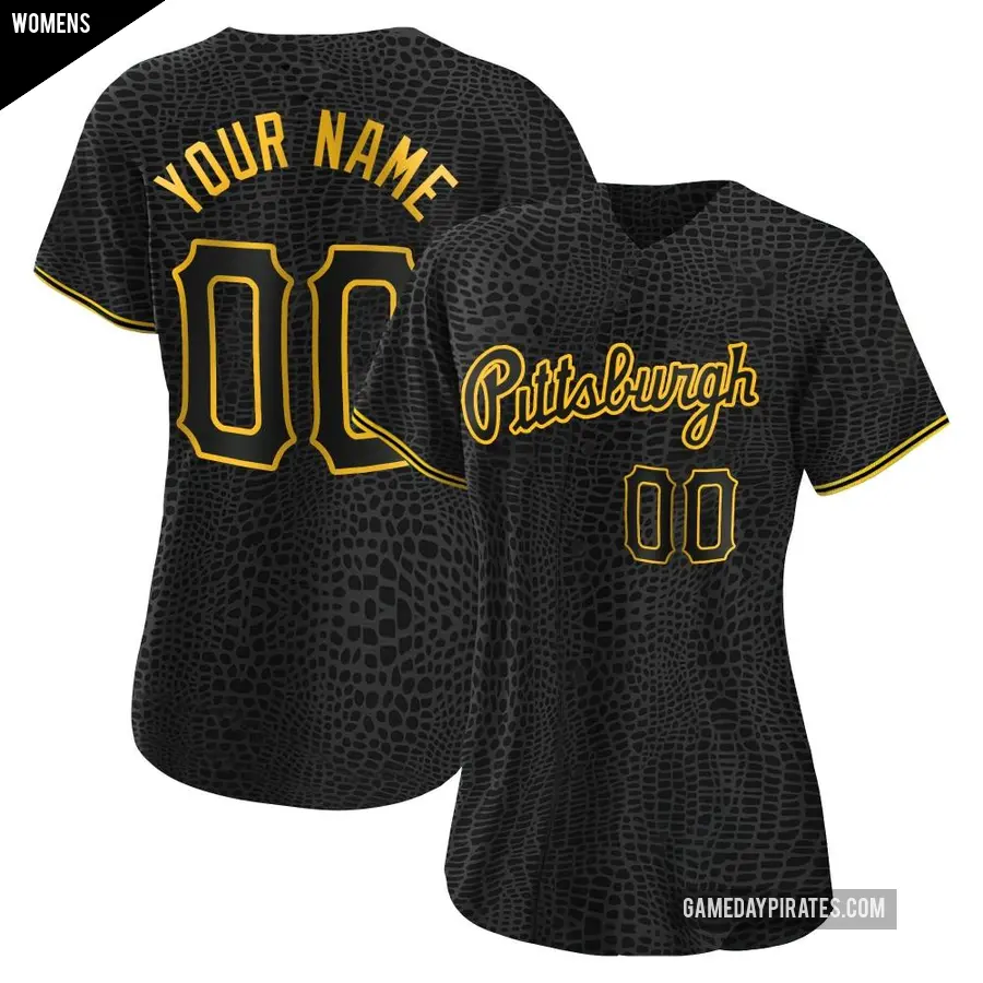 Women's Pittsburgh Pirates ＃00 Custom Authentic Black Snake Skin City Jersey