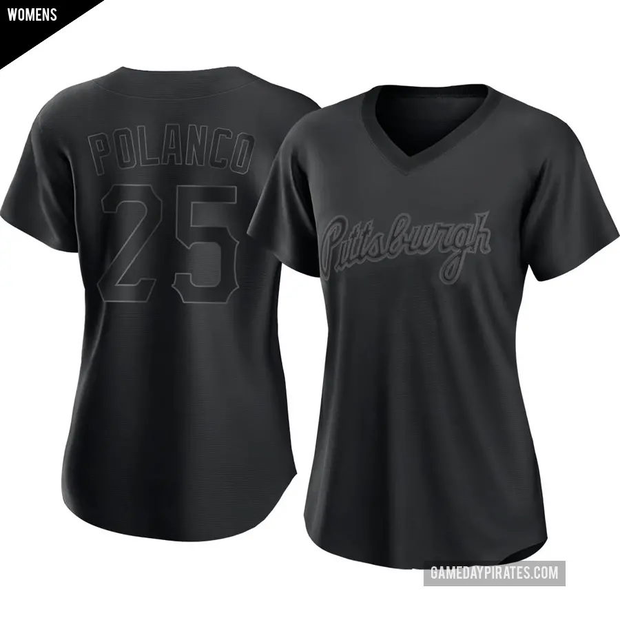 Women's Pittsburgh Pirates ＃25 Gregory Polanco Authentic Black Pitch Fashion Jersey