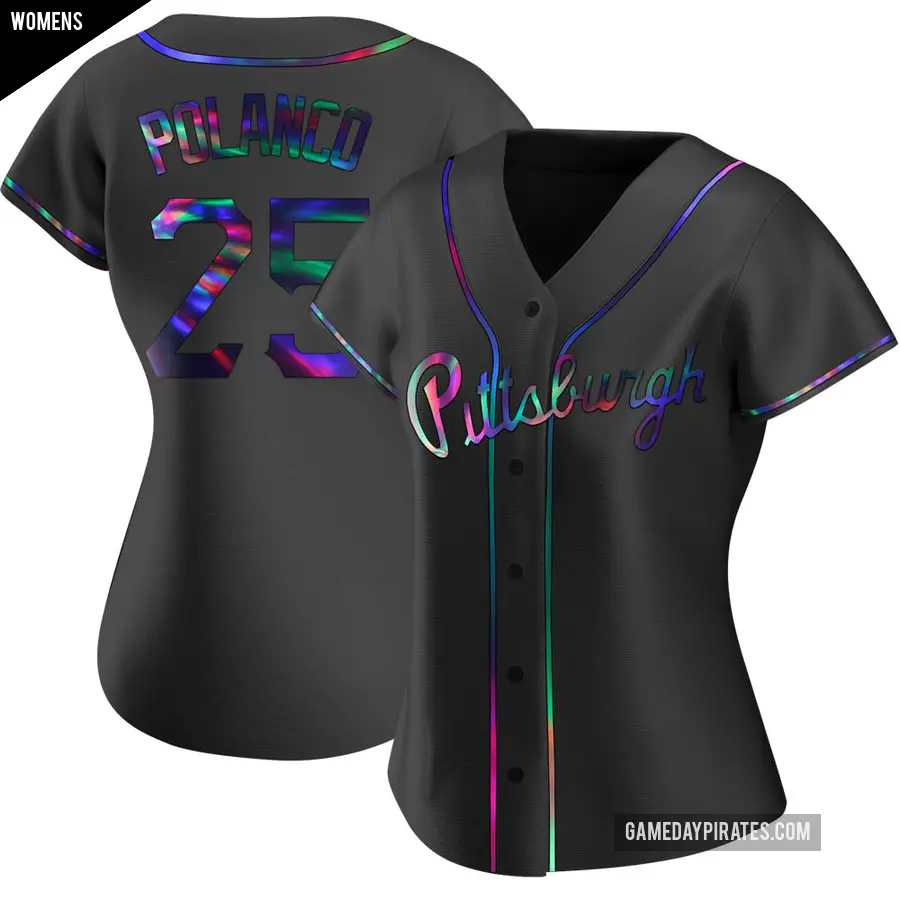 Women's Pittsburgh Pirates ＃25 Gregory Polanco Replica Black Holographic Alternate Jersey