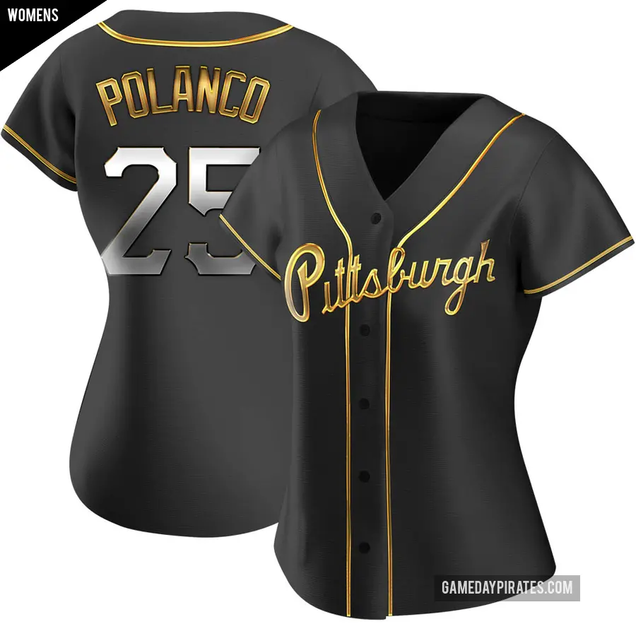 Women's Pittsburgh Pirates ＃25 Gregory Polanco Replica Gold Black en Alternate Jersey