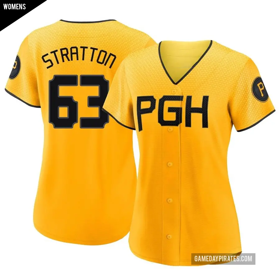 Women's Pittsburgh Pirates ＃63 Hunter Stratton Authentic Gold 2023 City Connect Jersey