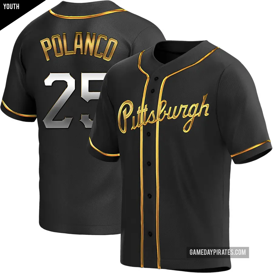 Youth Pittsburgh Pirates ＃25 Gregory Polanco Replica Gold Black en Alternate Jersey