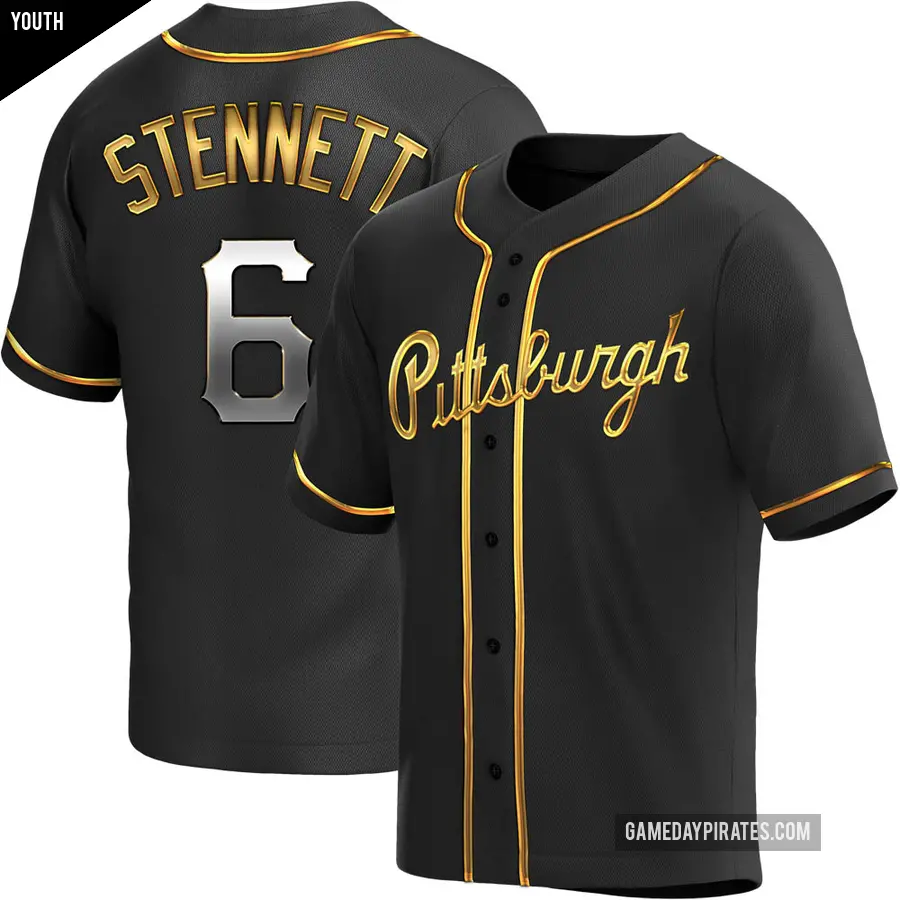 Youth Pittsburgh Pirates ＃6 Rennie Stennett Replica Gold Black en Alternate Jersey