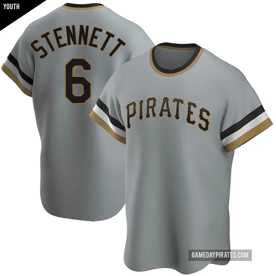 Youth Pittsburgh Pirates ＃6 Rennie Stennett Replica Gray Road Cooperstown Collection Jersey