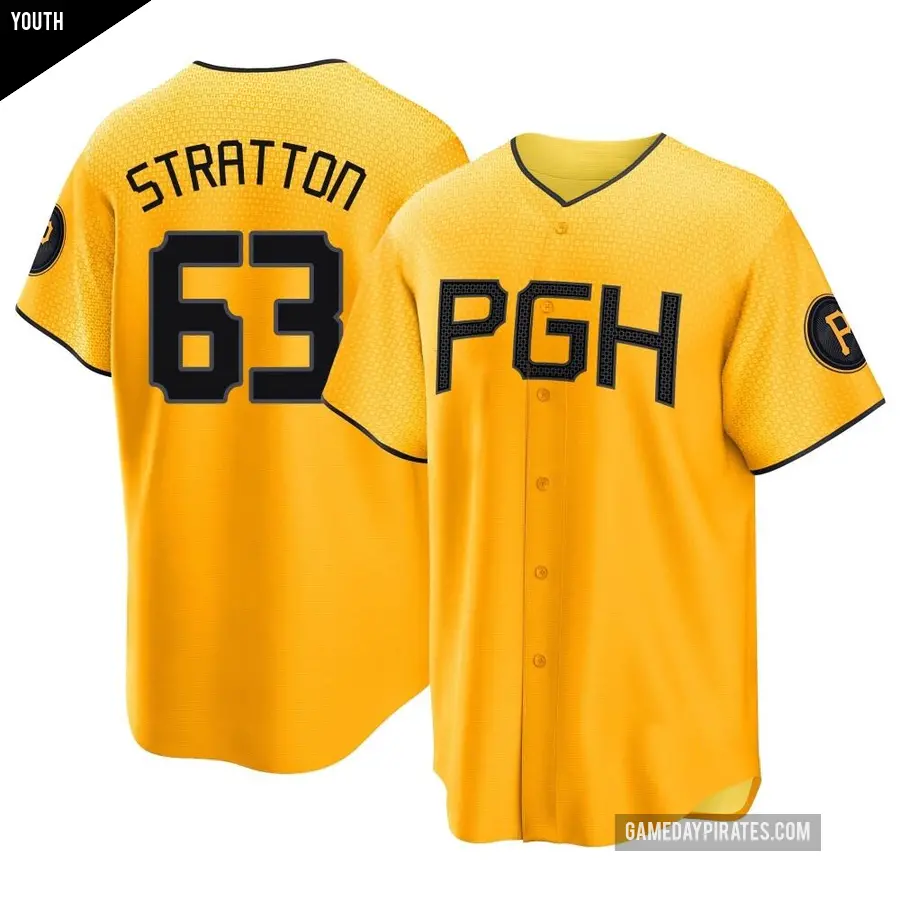 Youth Pittsburgh Pirates ＃63 Hunter Stratton Replica Gold 2023 City Connect Jersey